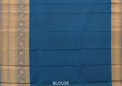 Verdant Splendor: Olive Green Pure Silk Saree with Blue Bavanshi Borders