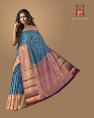 Sapphire Serenity: Blue Pure Silk Saree with Purple Bavanshi Borders
