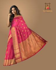Blush Grandeur: Pink Pure Silk Saree with Grand Getti Border