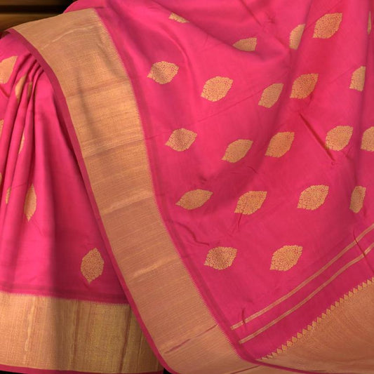 Blush Grandeur: Pink Pure Silk Saree with Grand Getti Border