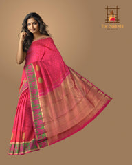 Watermelon Pink Kancheevaram Silk Saree with Meenakari Peacock Jacquard