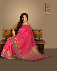 Watermelon Pink Kancheevaram Silk Saree with Meenakari Peacock Jacquard
