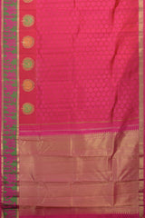 Watermelon Pink Kancheevaram Silk Saree with Meenakari Peacock Jacquard