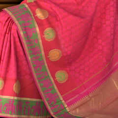 Watermelon Pink Kancheevaram Silk Saree with Meenakari Peacock Jacquard