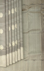 Steel Grey Kancheevaram Silk Saree with Intricately Designed Turning Border