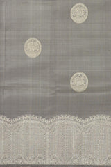 Steel Grey Kancheevaram Silk Saree with Intricately Designed Turning Border