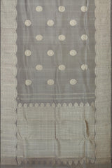 Steel Grey Kancheevaram Silk Saree with Intricately Designed Turning Border
