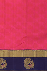 Pink Kancheevaram Silk Saree with Navy Blue Contrast and Peacock Motif