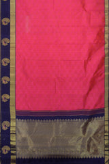 Pink Kancheevaram Silk Saree with Navy Blue Contrast and Peacock Motif