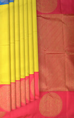 Lime Green Kancheevaram Silk Saree with Ganga Jamuna Border in Blue and Pinkv