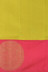 Lime Green Kancheevaram Silk Saree with Ganga Jamuna Border in Blue and Pinkv