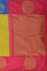 Lime Green Kancheevaram Silk Saree with Ganga Jamuna Border in Blue and Pinkv