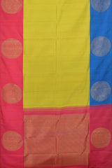 Lime Green Kancheevaram Silk Saree with Ganga Jamuna Border in Blue and Pinkv