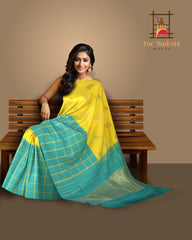 Yellow and Turquoise Blue Half-and-Half Kancheevaram Silk Saree