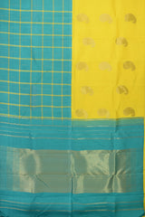 Yellow and Turquoise Blue Half-and-Half Kancheevaram Silk Saree
