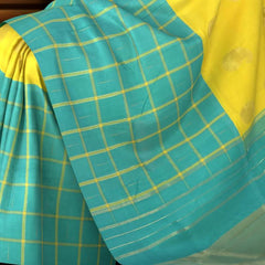 Yellow and Turquoise Blue Half-and-Half Kancheevaram Silk Saree