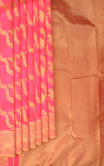 Coral Whisper: Coral Pink Pure Silk Saree with Peacock Border
