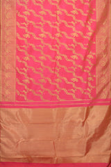 Coral Whisper: Coral Pink Pure Silk Saree with Peacock Border