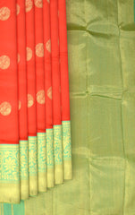 Peach Orange Panache Pure Kanchipuram Silk Saree with Bavanshi Motifs