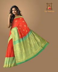 Peach Orange Panache Pure Kanchipuram Silk Saree with Bavanshi Motifs