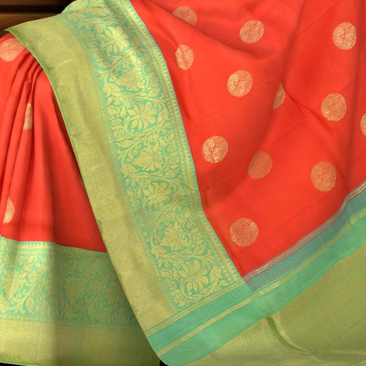 Peach Orange Panache Pure Kanchipuram Silk Saree with Bavanshi Motifs