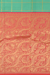 Coral Pink Confluence Pure Kanchipuram Silk Saree with Blue Floral Buttas