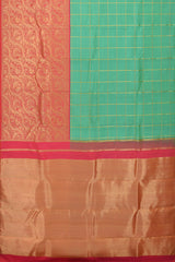 Coral Pink Confluence Pure Kanchipuram Silk Saree with Blue Floral Buttas