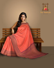 Peach Purity Pure Kanchipuram Silk Saree with Purple Panache