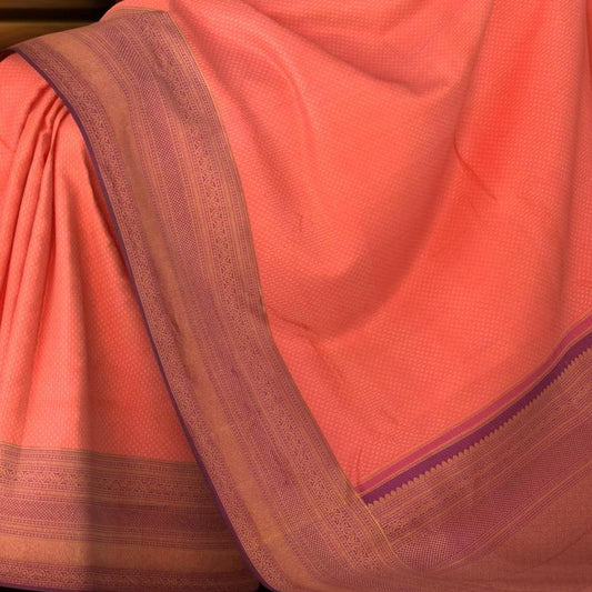 Peach Purity Pure Kanchipuram Silk Saree with Purple Panache