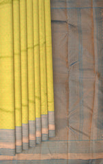 Lime Green Luminance Pure Kanchipuram Silk Saree with Blue Accents
