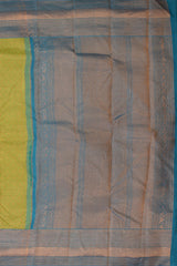 Lime Green Luminance Pure Kanchipuram Silk Saree with Blue Accents