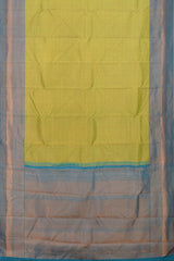Lime Green Luminance Pure Kanchipuram Silk Saree with Blue Accents
