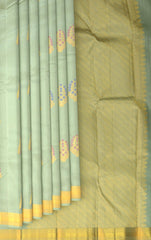 Dull Green Delicacy Pure Kanchipuram Silk Saree with Meenakari Work