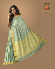 Dull Green Delicacy Pure Kanchipuram Silk Saree with Meenakari Work