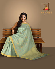 Dull Green Delicacy Pure Kanchipuram Silk Saree with Meenakari Work
