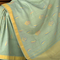 Dull Green Delicacy Pure Kanchipuram Silk Saree with Meenakari Work