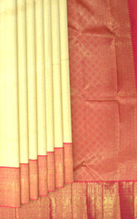 Enigmatic Elegance of Off White with Annapakshi and Rudraksham Motifs Pure Kanchipuram Silk Saree