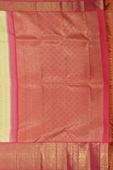 Enigmatic Elegance of Off White with Annapakshi and Rudraksham Motifs Pure Kanchipuram Silk Saree