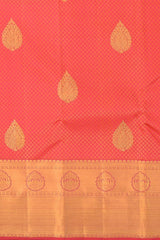 Peach Orange Blossom Pure Kanchipuram Silk Saree with Grand Bavanshi Motifs