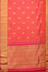 Peach Orange Blossom Pure Kanchipuram Silk Saree with Grand Bavanshi Motifs
