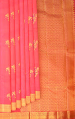 Coral Pink Pure Kanchipuram Silk Saree: A Floral Fantasy