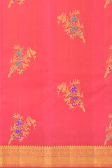 Coral Pink Pure Kanchipuram Silk Saree: A Floral Fantasy