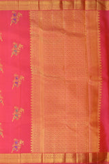 Coral Pink Pure Kanchipuram Silk Saree: A Floral Fantasy