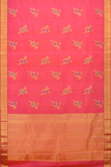 Coral Pink Pure Kanchipuram Silk Saree: A Floral Fantasy