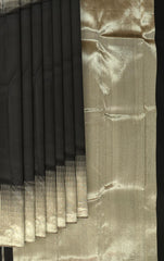 Midnight Majesty: Black Pure Silk Saree with Silver Zari Grand Tissue Pallu