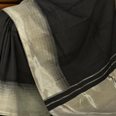Midnight Majesty: Black Pure Silk Saree with Silver Zari Grand Tissue Pallu