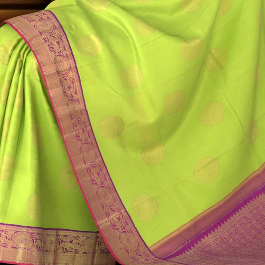 Lime Green Splendor with Elephant Butta Pure Kanchipuram Silk Saree