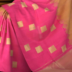 Harmonious Blend of Brown, Light Brown, and Pink Half-and-Half Pure Kanchipuram Silk Saree