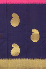 Pink Elegance with Long Blue Border Pure Kanchipuram Silk Saree