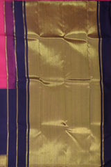 Pink Elegance with Long Blue Border Pure Kanchipuram Silk Saree